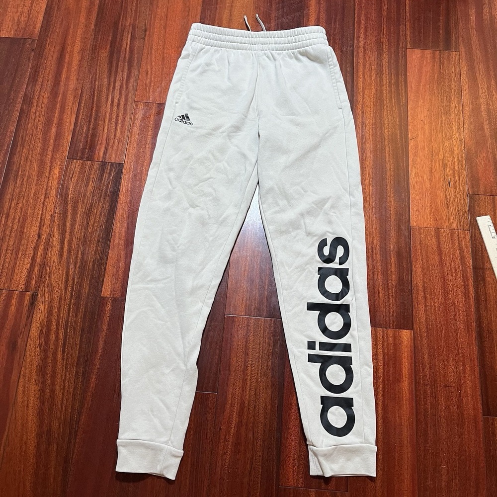 Adidas Youth Jogger Sweatpants Kids L 14/16 25x29 White Drawstring Spellout